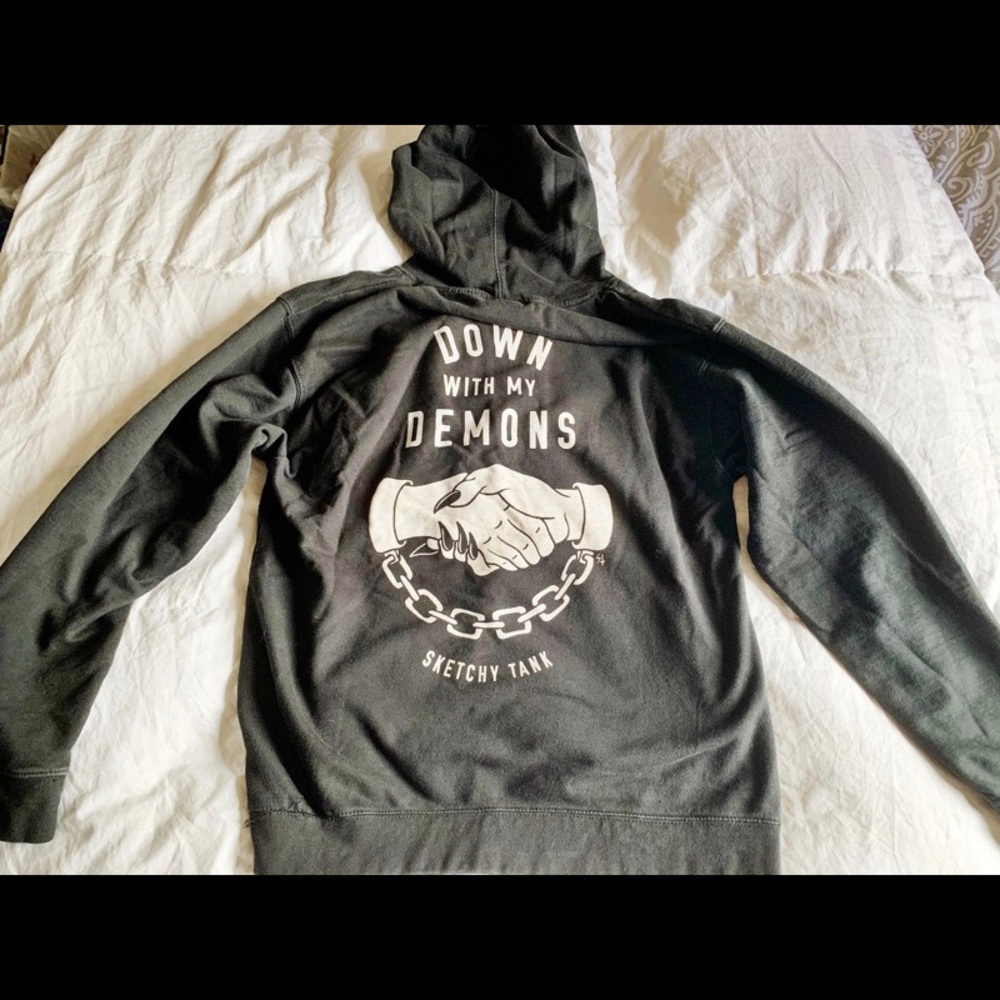 sketchy tank brand ‘down with my demons’ hoodie
